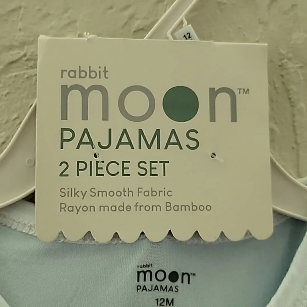 RABBIT MOON 2-PC LIGHT BLUE AND WHITE STRIPED BUNNY PAJAMAS, SZ 12 MONTHS - NEW!